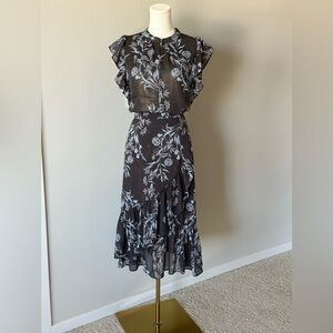 Ann Taylor Romantic Ruffles Blue Floral Two Piece Set - Skirt and Blouse - M